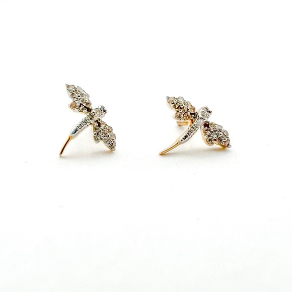 14K Yellow Gold Diamond Dragonfly Stud Stud Earrings - Picture 1 of 7